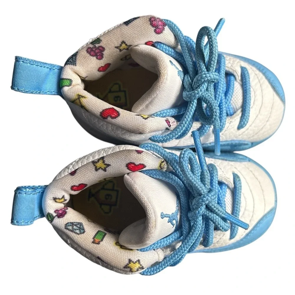 Jordan 12 Retro Emoji Sneakers, Infant Crib Shoes Size 4C, White/University Blue